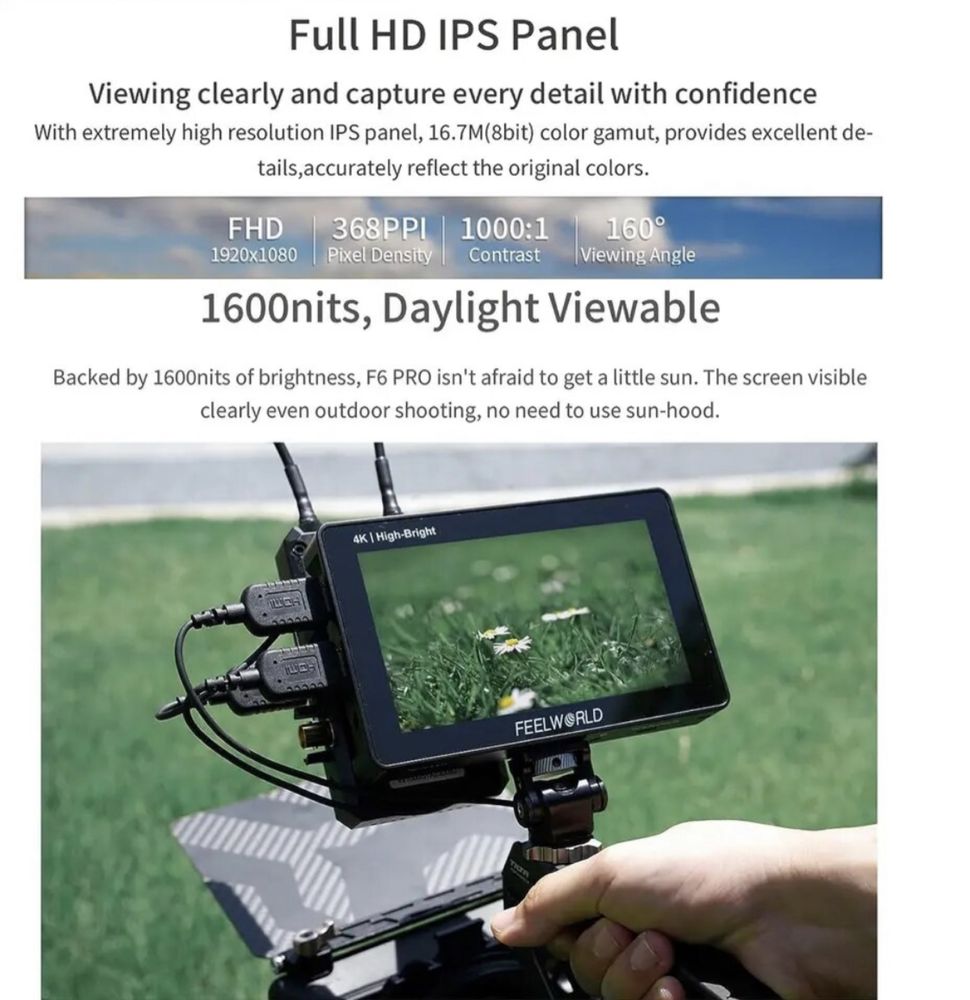 Новий Монитор Feelworld f6pro 1600nit 4K+ 3DLUT