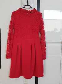 Czerwona, koronkowa sukienka, IX London, rozmiar M-L, 40