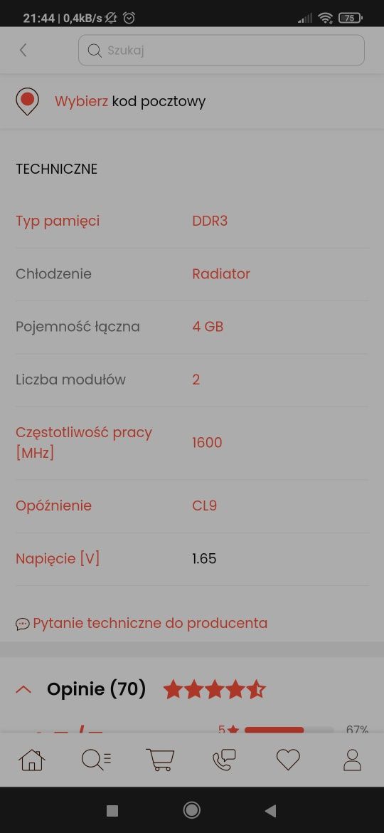 Pamięć kości RAM DDR 3 1600MHZ (2x2GB) CL9 Kingston HyperX 4 GB