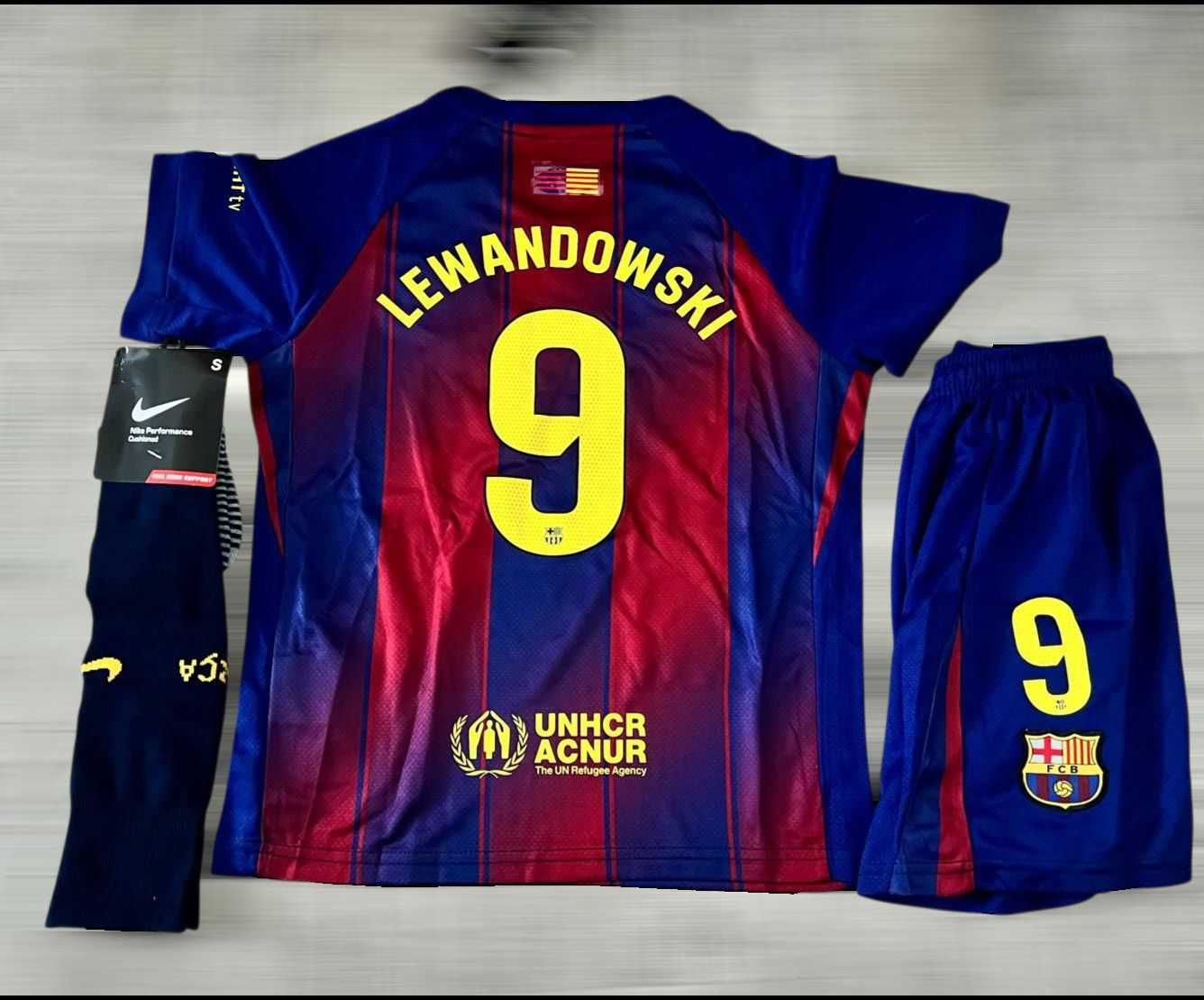 FC Barcelona Lewandowski Nr 9 Strój Zestaw Komplet na wzrost 145-155cm