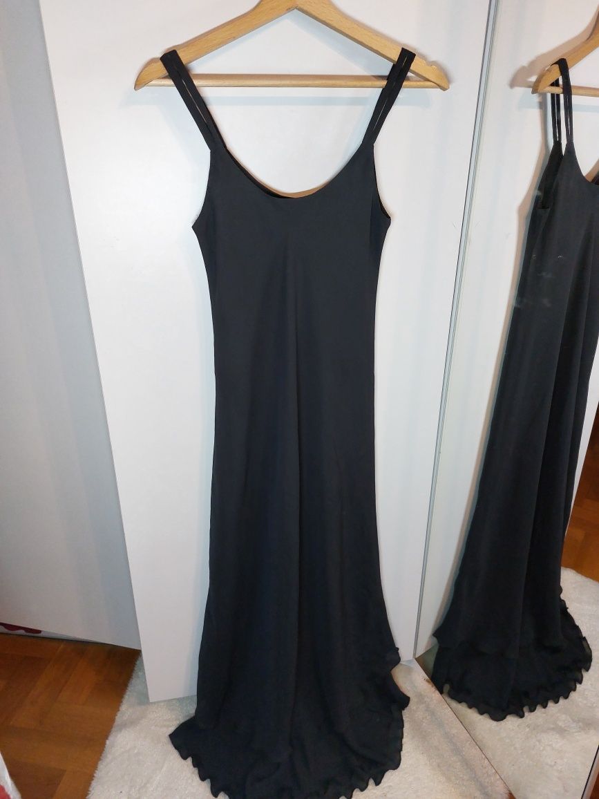 Długa czarna sukienka 36/S mała czarna prosta sukienka maxi elegancka
