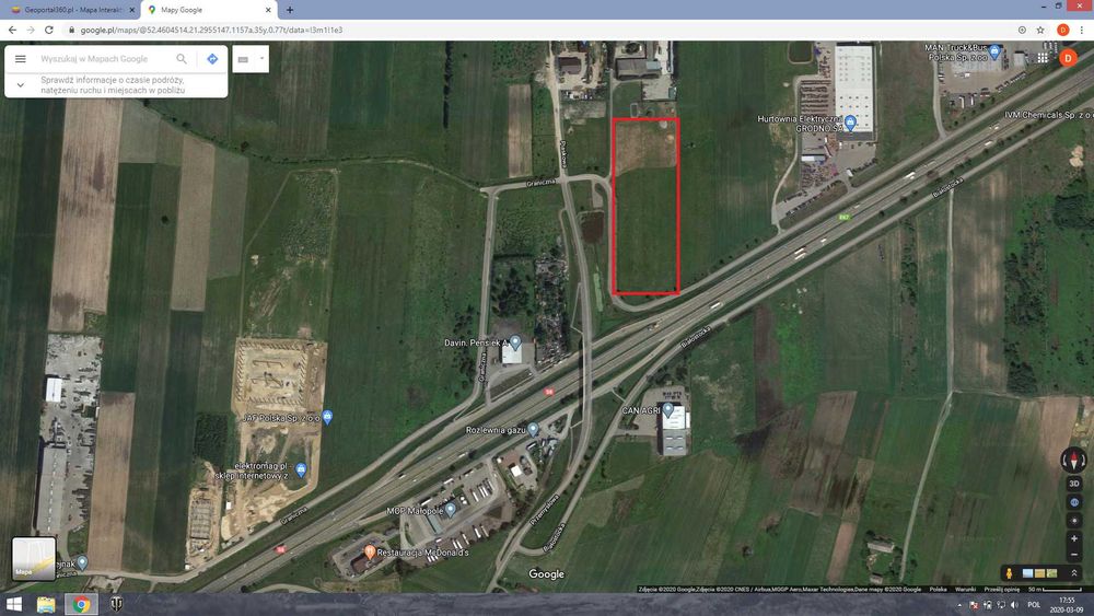 Działka przemysłowa przy trasie nr.8 MOP, salon samochodowy, market.