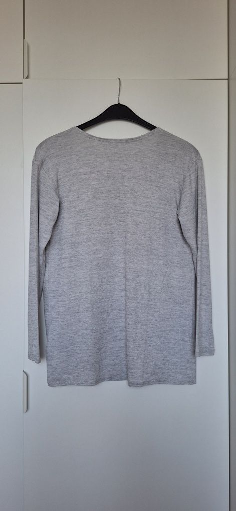 Szara narzutka sweterek kardigan z cekinami długi rękaw H&M 158/164