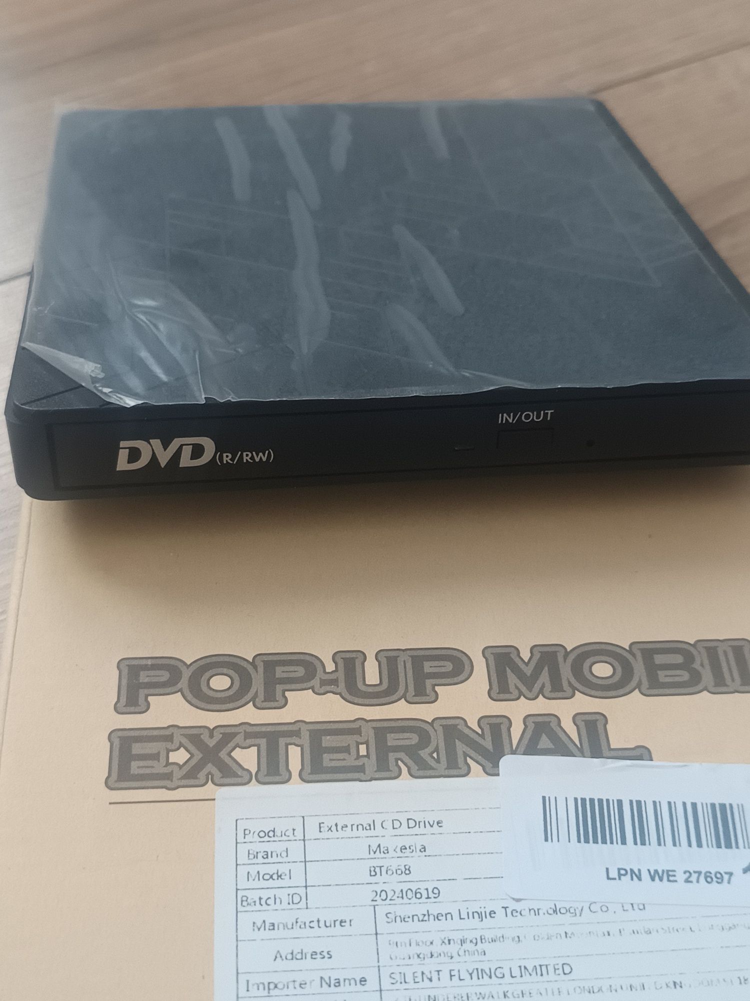 Zewnętrzny napęd DVD CD USB 3.0 Type-C + czytnik SD/TF do PC MAC Lapto