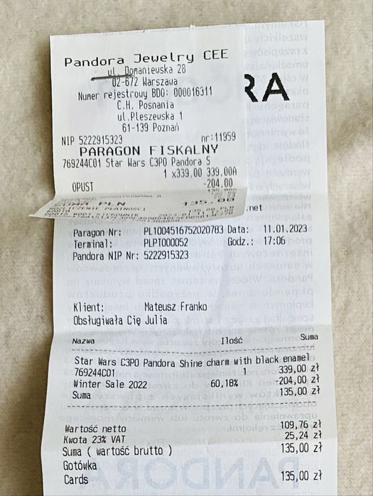 Charms Pandora Star Wars C3PO