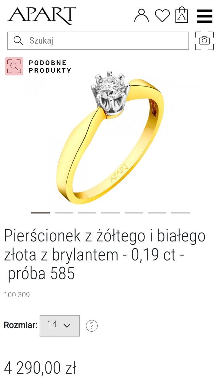 Pierścionek z brylantem 0,19 ct APART