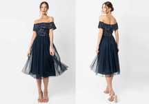 Sukienka midi MAYA DELUXE 32 XXS na wesele bardot lou asos cekiny tiul