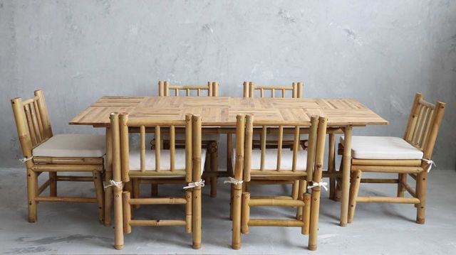 Zestaw ogrodowy bambusowy stół obiadowy z krzesłami