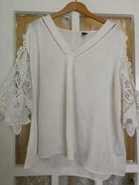 Biała bluzka z koronkowymi rękawami elegancka rozmiar 3XL