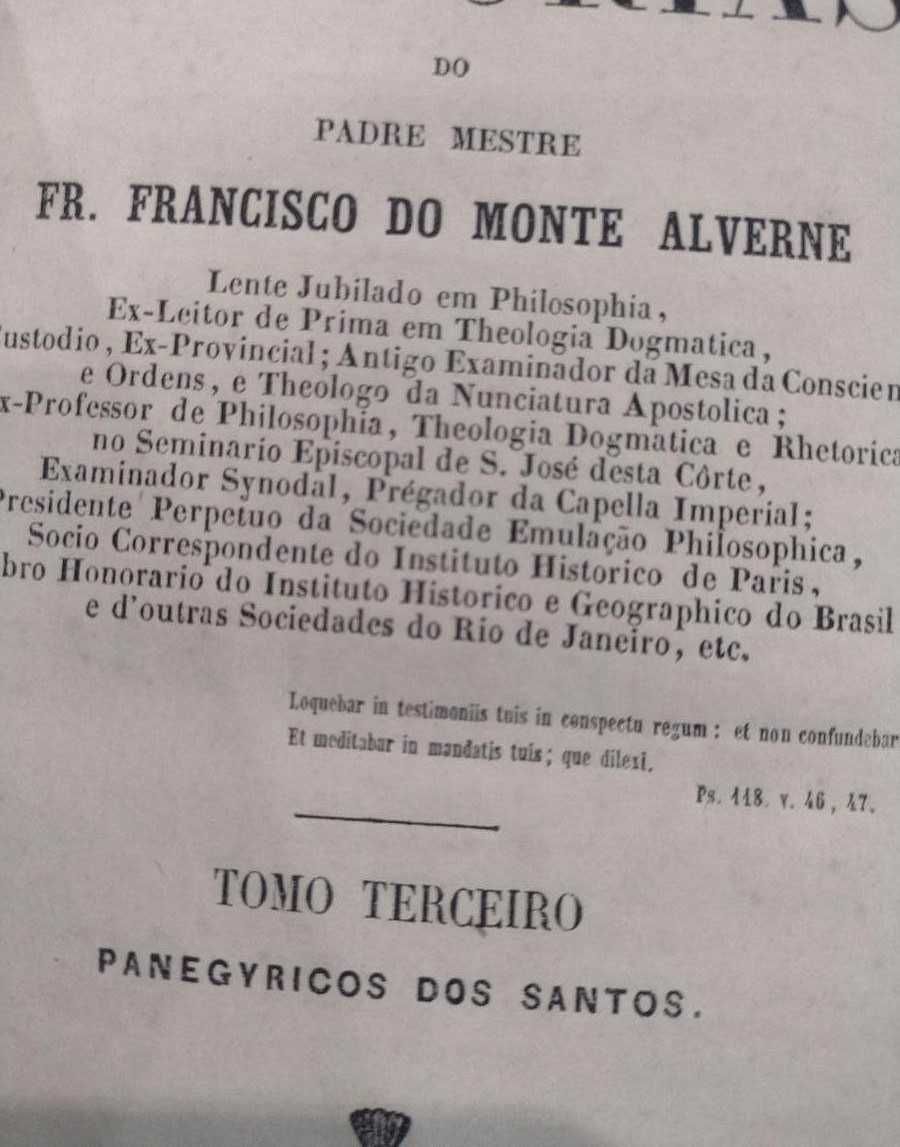 Obras Oratorias Pe Mestre Fr, Francisco do Monte Alverne 1854