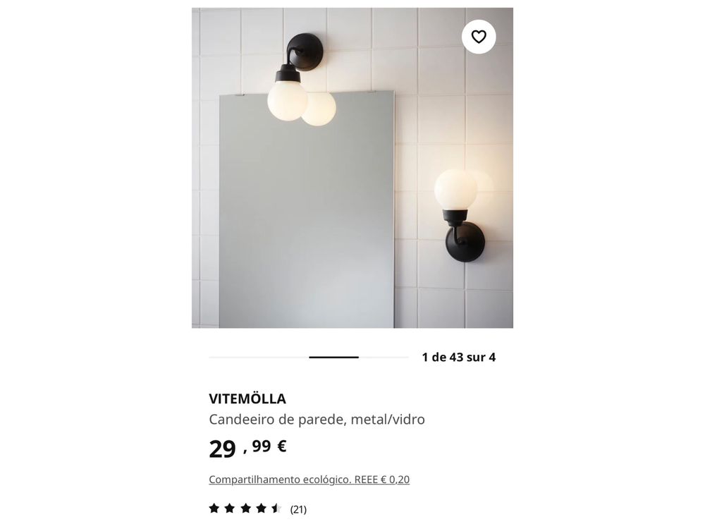 2x Candeeiros de parede Vitemolla IKEA