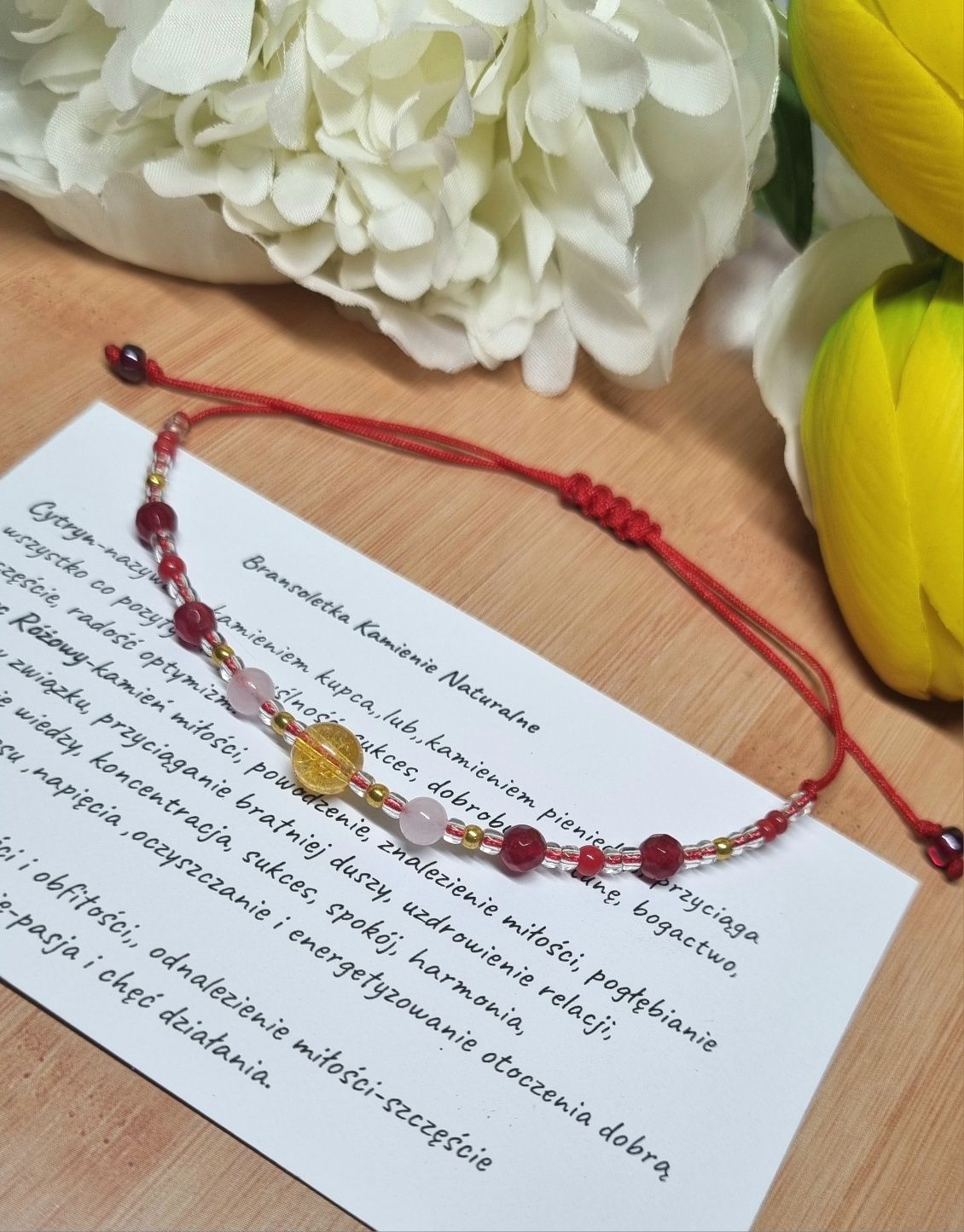 Bransoletka naturalne kamienie cytryn kwarce różowe rubiny