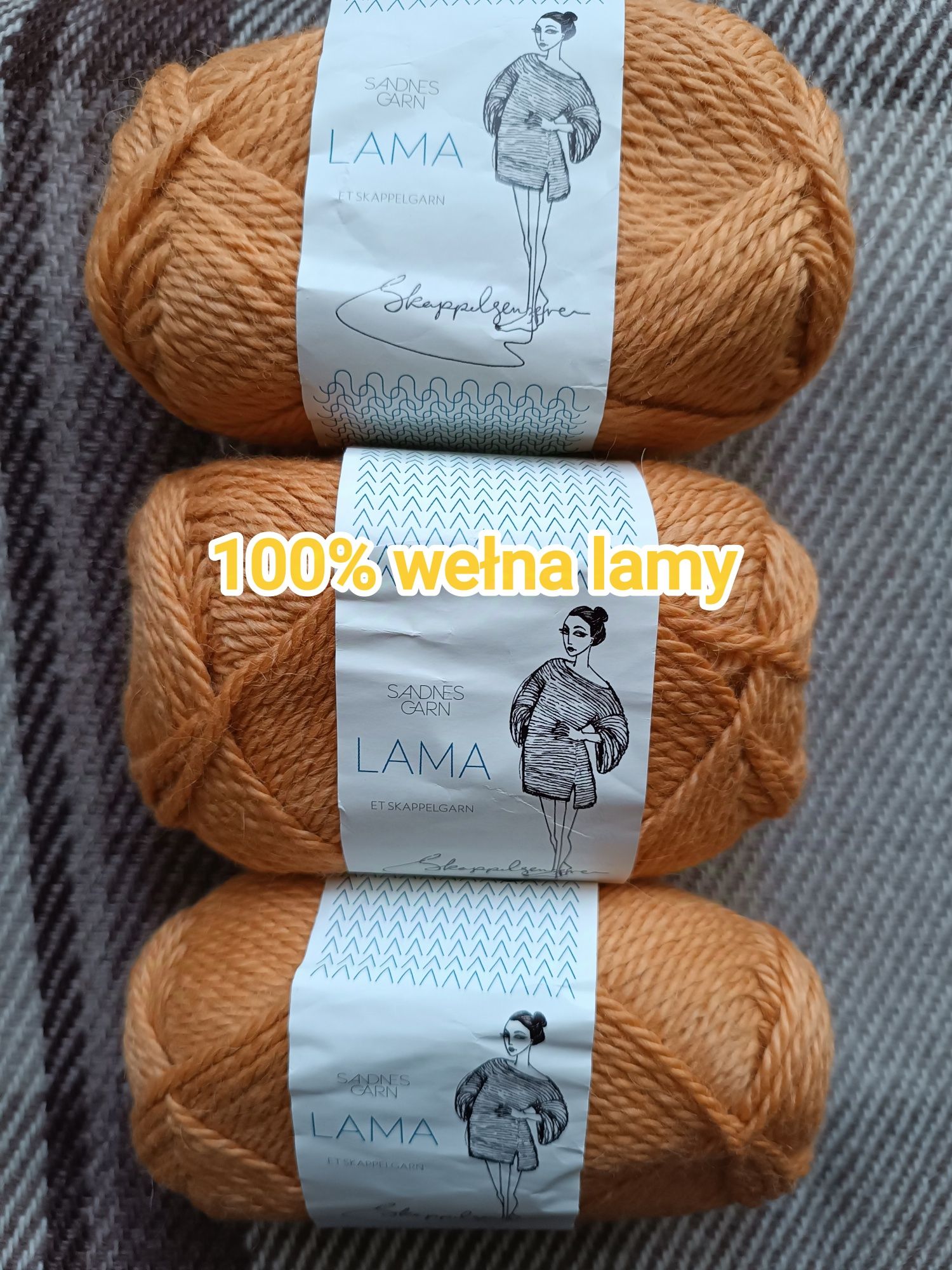 3 motki włóczki z lamy - color camel/pomarańczowy