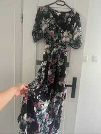 H&M długa maxi sukienka w kwiaty z wiskozy 39