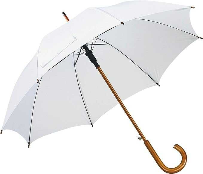 ŚLUB/WESELE/KOMUNIA Nowy Biały parasol z drewnianym uchwytem 103 cm
