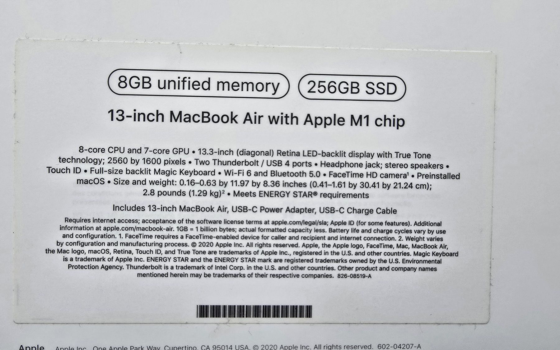 Apple MacBook Air M1 8GB 256 ssd laptop
