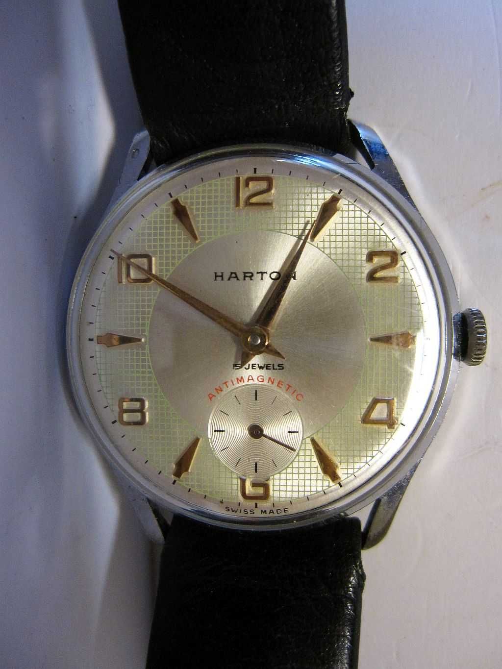 vintage relógio suíço - HARTON Super 15 Jewels antimagnetic - trabalha