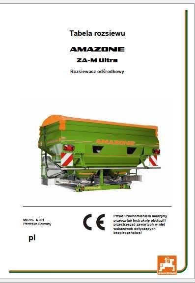 Tabele rozsiewu AMAZONE ZA-M ULTRA w języku polskim