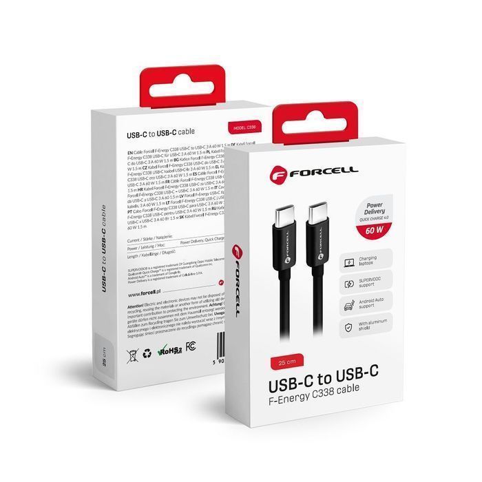 Kabel USB C do USB C Forcell F-Energy QC4.0 PD 3A 60W 0,25 m C338