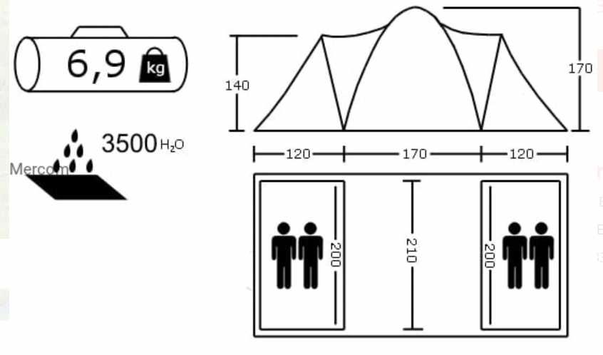 Namiot turystyczny 4 osobowy Podłoga GRATIS 2 sypialnie