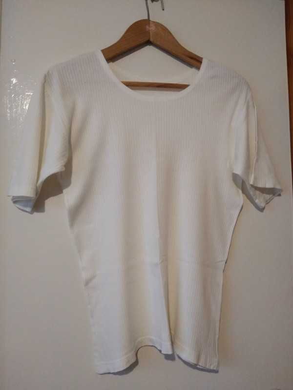 T-shirt, biała bluzka damska z krótkimi rękawkami rozmiar L