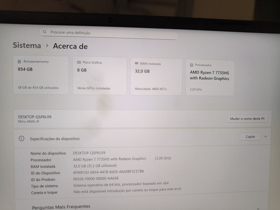 Acer nitro 16 RTX 4070 32GB NOVO