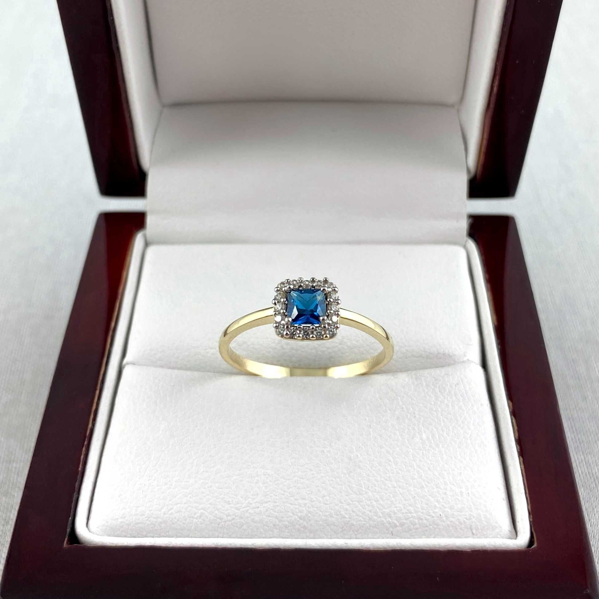 ZŁOTY pierścionek MARKIZA niebieska cyrkonia PR. 585 (14K) rozmiar 17