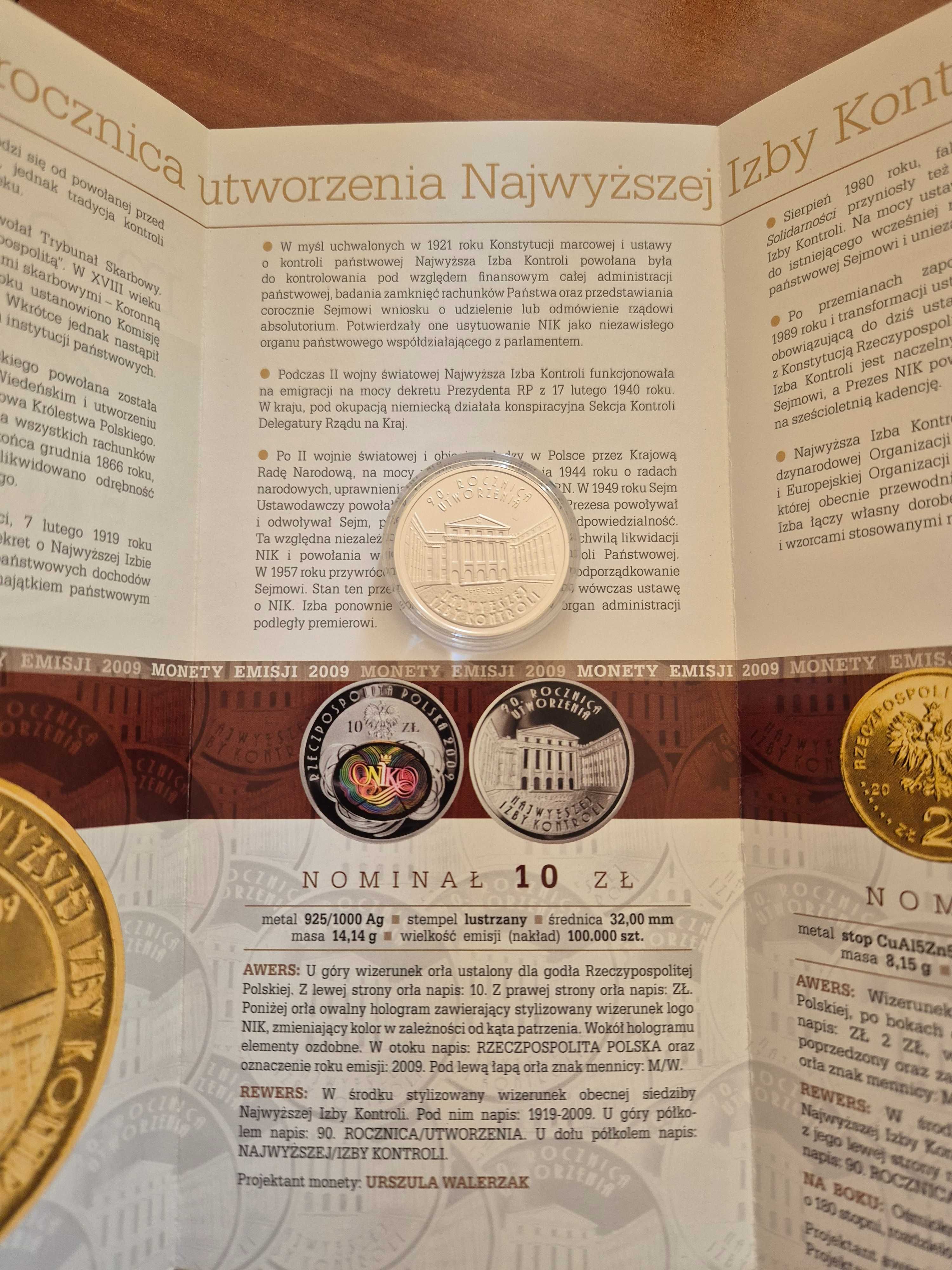 Moneta srebrna 10 zł 90 r. utworzenia NIK