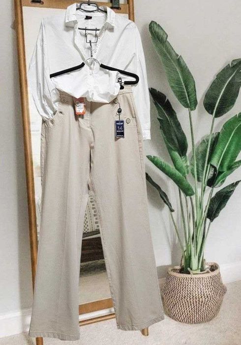 Котоновые широкие брюки плаццо бежевые Maine New England