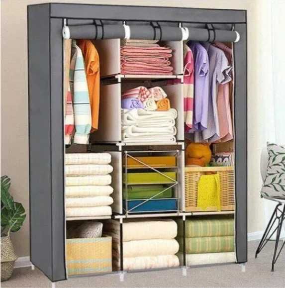 Тканинна шафа storage wardrobe складана сіра на 3 секції для одягу