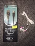Type-C кабель usb 2 A 1 м зарядка +наушники на телефон