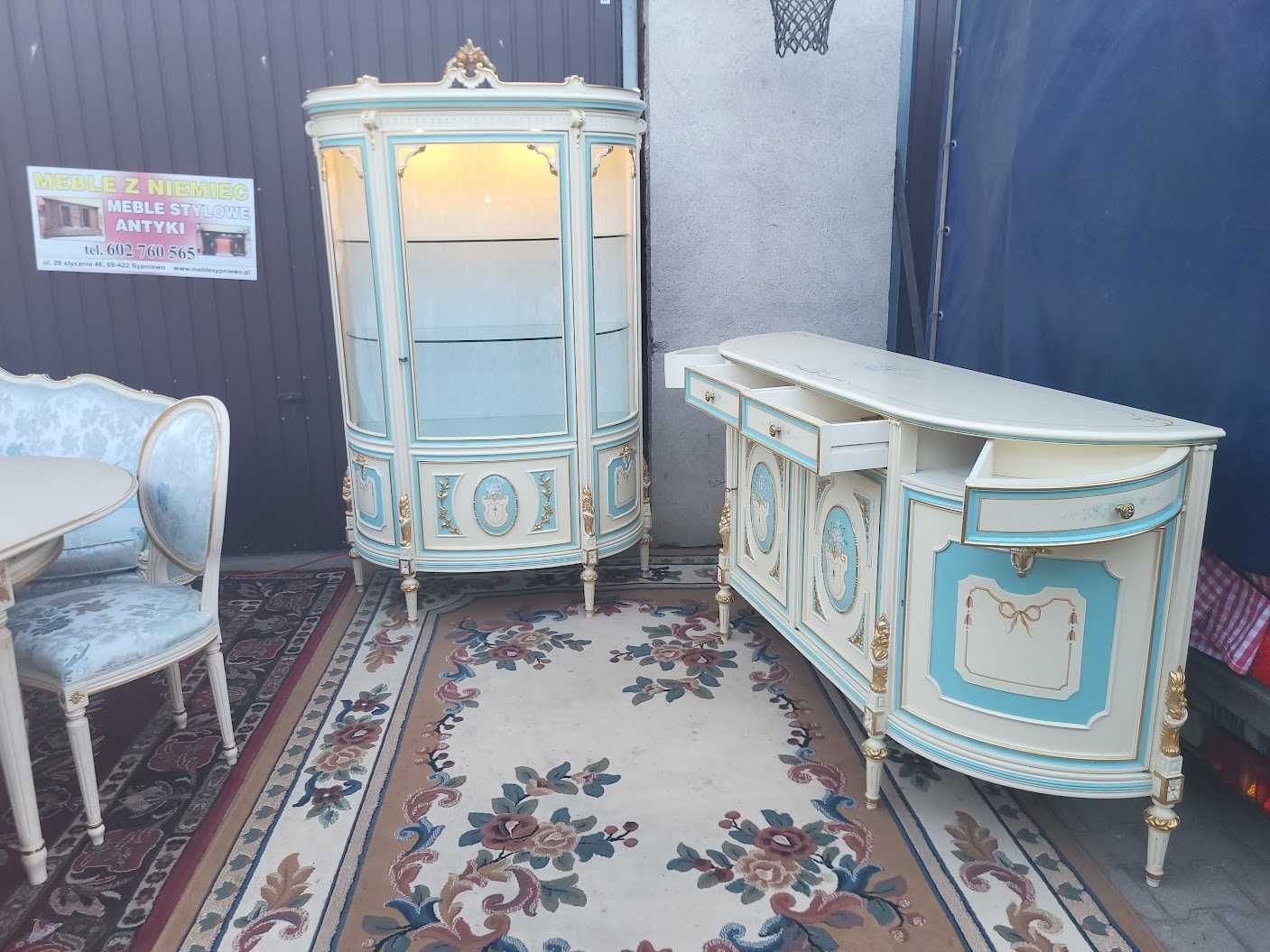 Meble pałacowe LUDWIK XIV komoda witryna sofa fotele stolik krzesła