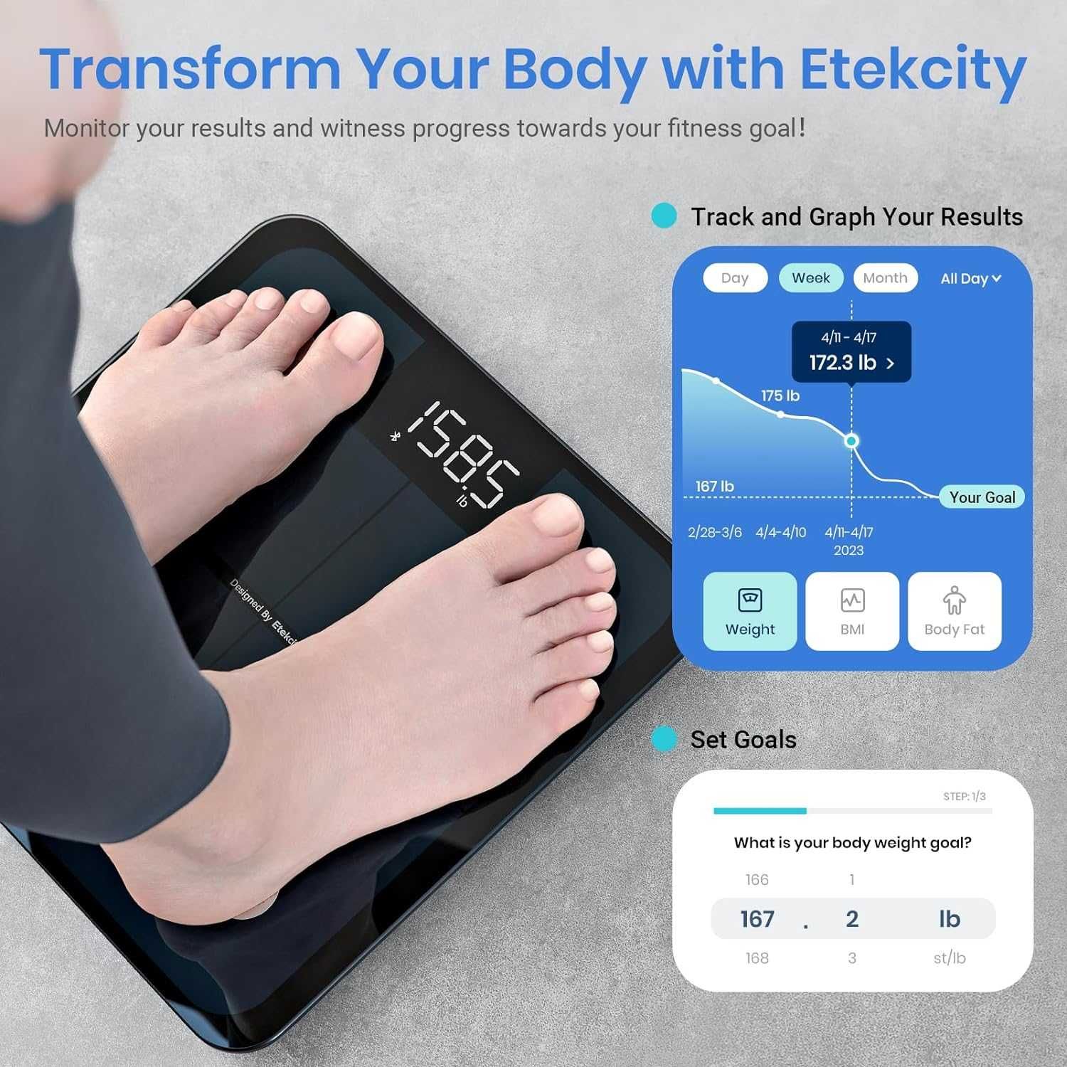 ETEKCITY Inteligentna waga ciała, cyfrowa waga do kąpieli