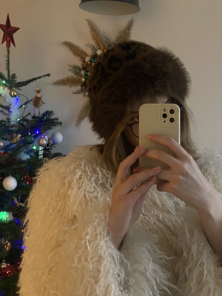 Zimowa czapka sztjcznw futro panterka slavic girl alternative coquette