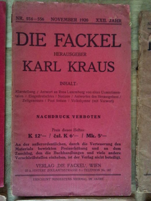 16 cadernos “Die Fackel” originais, Karl Kraus