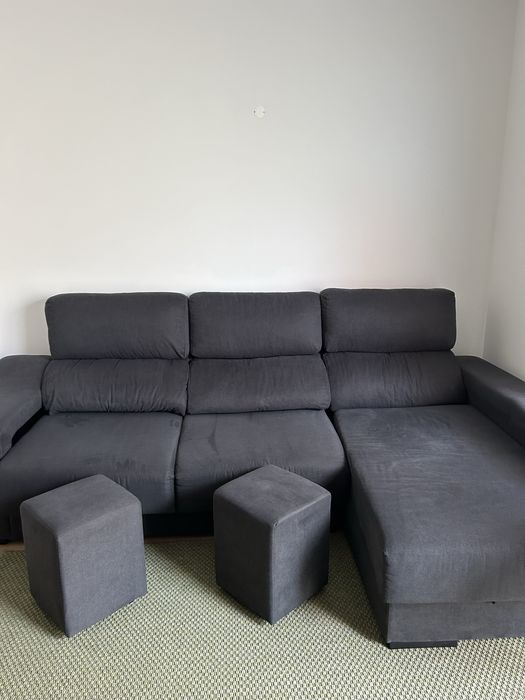 Sofá Chaise-Long Cinzento Escuro