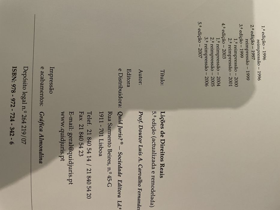 Lições de Direitos Reais 5a Edição - Luis A Carvalho Fernandes