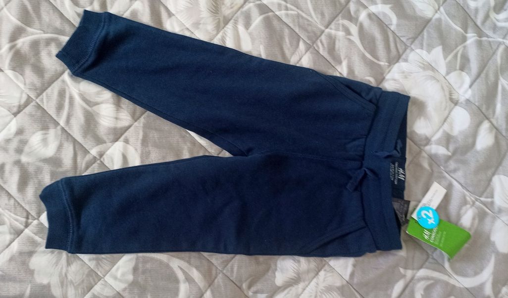 Spodnie 86 92 chłopięce granatowe dresowe H&M NOWE organiczna bawełna