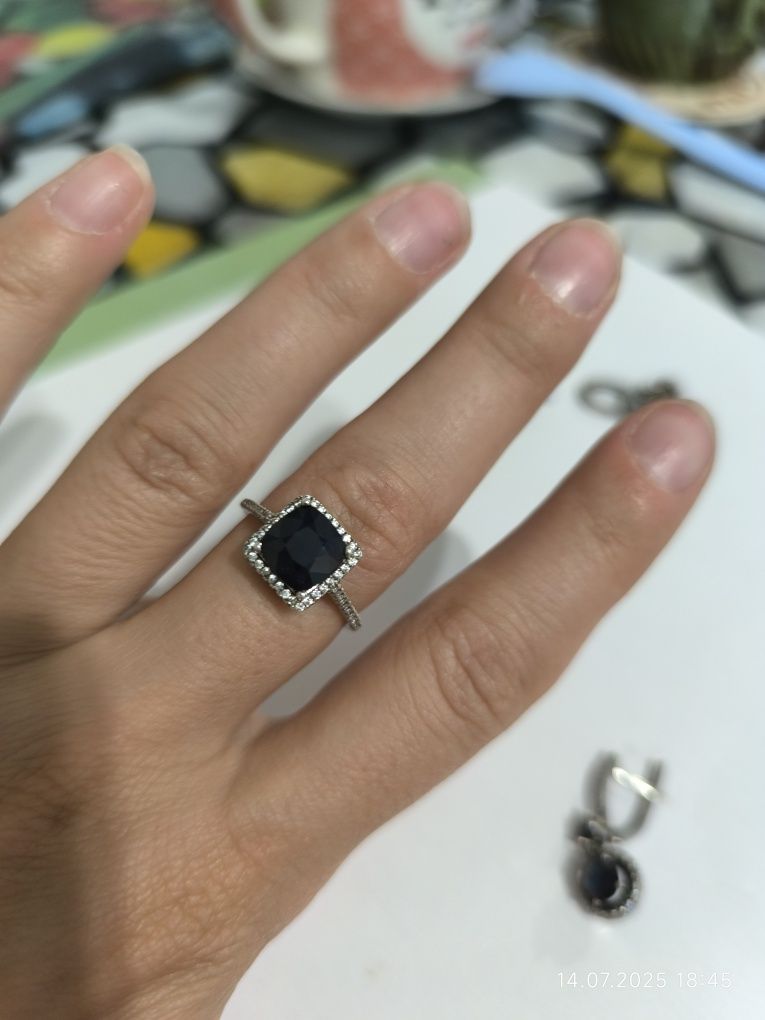 Серьги серебро 925 кольцо сапфир