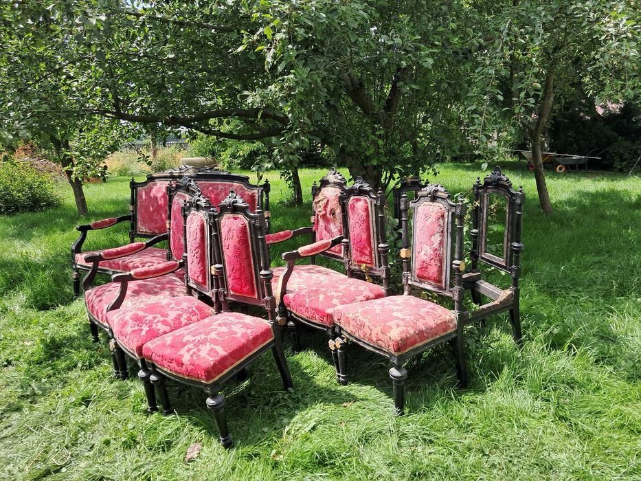 XIX w Komplet Kanapa + 2 fotele + 6 krzeseł do renowacji