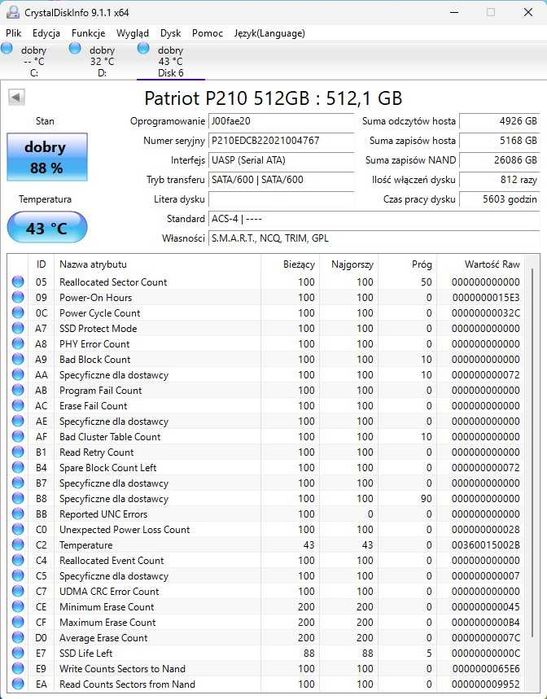 Dysk SSD Patriot P210 SATAIII 512GB