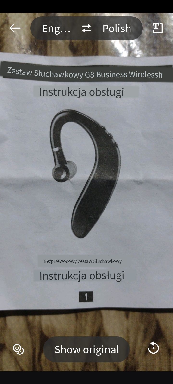 Słuchawki,,G8" ,,BUSINESS WIRELESSH HEADSET"bezprzewodowe Bluetooth