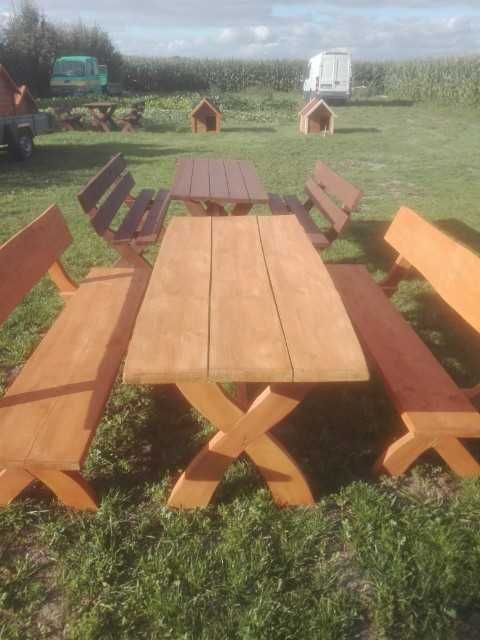 Meble ogrodowe SOLIDNE 4CM grubości stół + 2 ławki