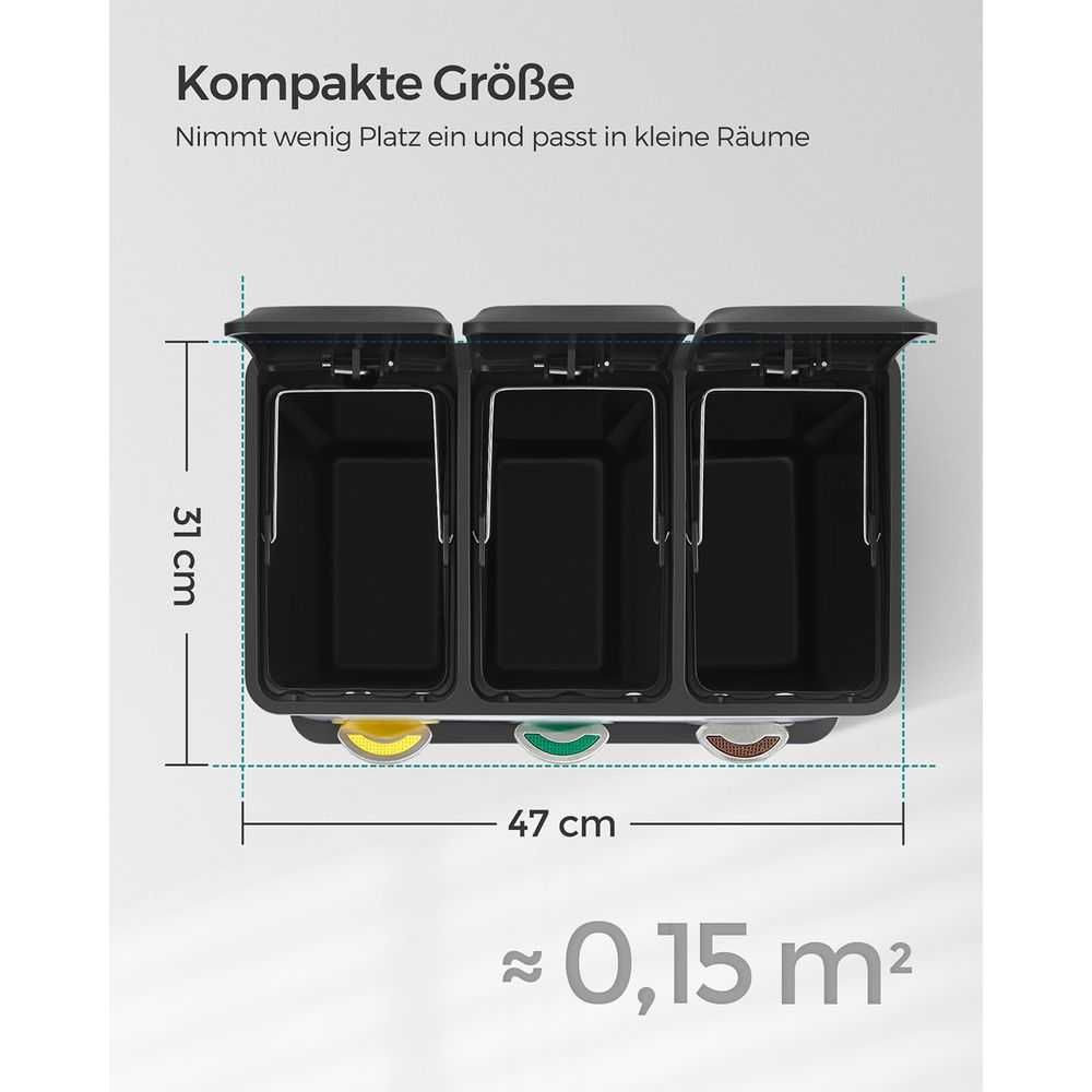 Kosz na śmieci do segregacji 24l 3 komory Metalowy Pojemnik + Worki