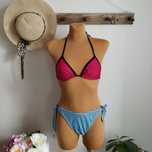 Bikini dwuczęściowe S + 40 – różowa góra, majtki w kratkę F&F, lato