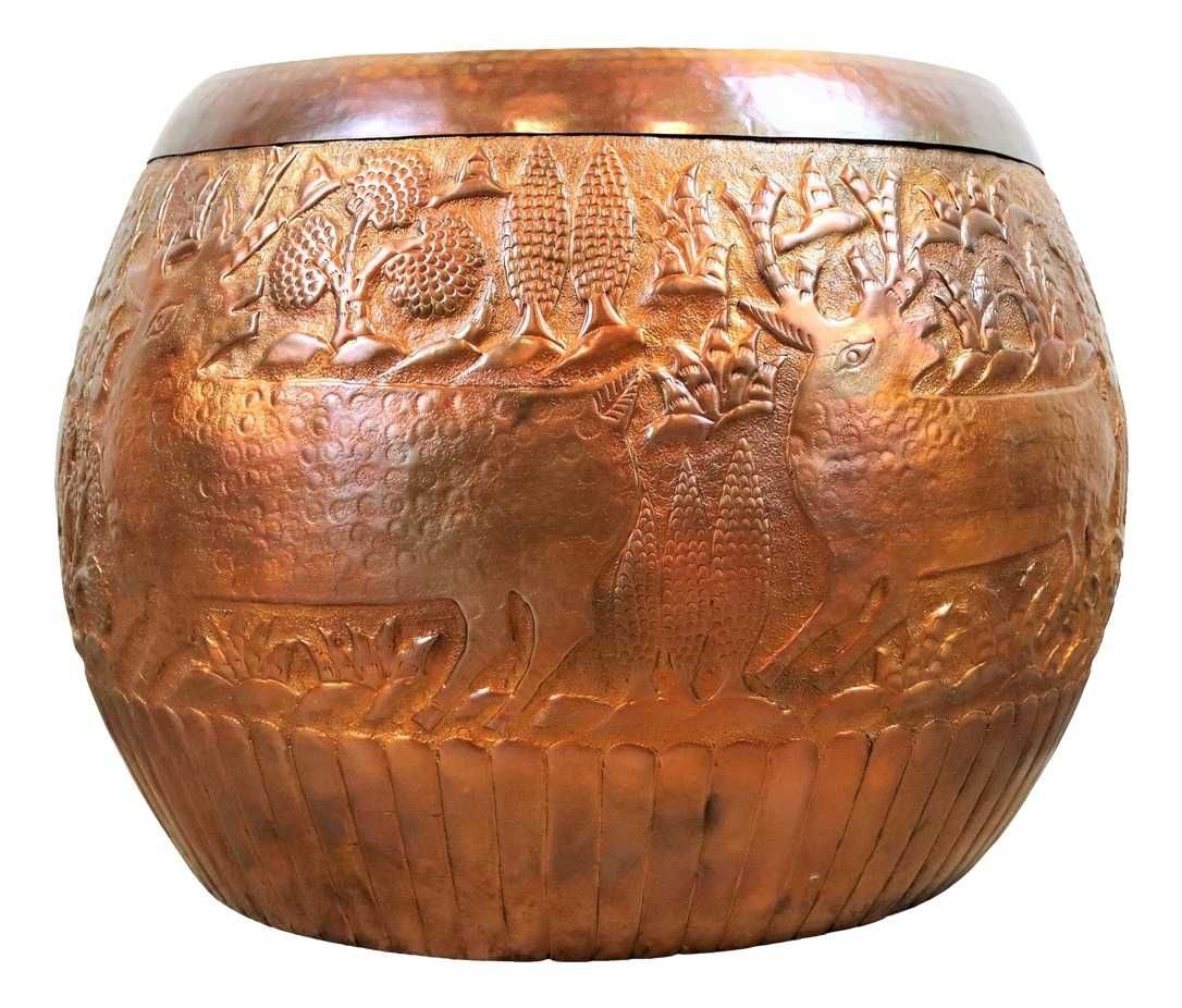 Pufa-stolik okrągły ręcznie kuty z miedzi 45x36cm