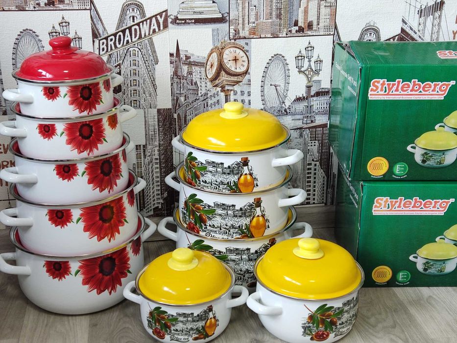 Набор якісних важких кастрюль 4шт багатошарова емаль від 2л до 5л