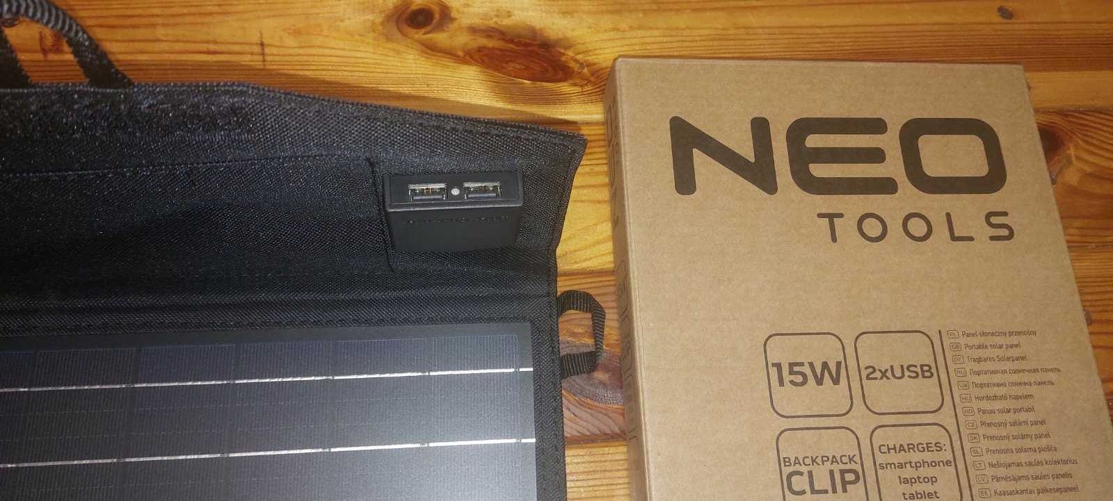 Портативний зарядний пристрій Neo Tools сонячна панель 15Вт, 2xUSB