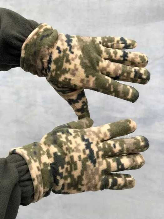 Армійські зимові теплі флісові рукавиці двошарові піксель , олива