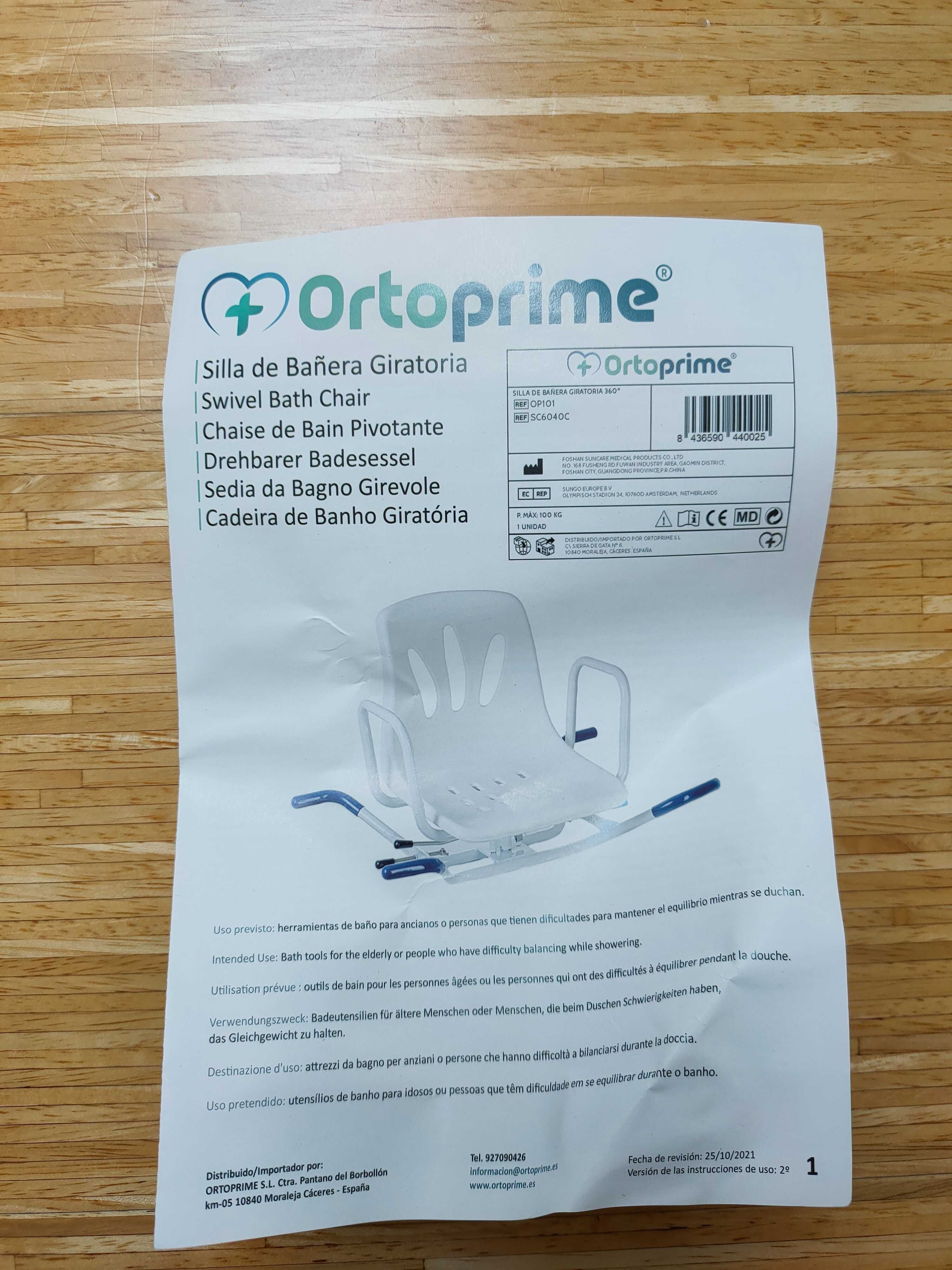 OrtoPrime krzesło kąpielowe obrotowe 360 do wanny